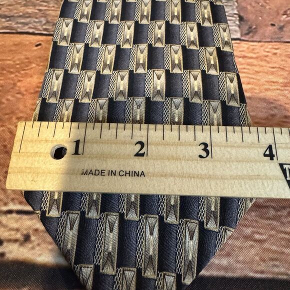 Valant Neckwear Mens 100% Silk Geometric Pattern Tie Necktie Black Gold Brown - Picture 6 of 6